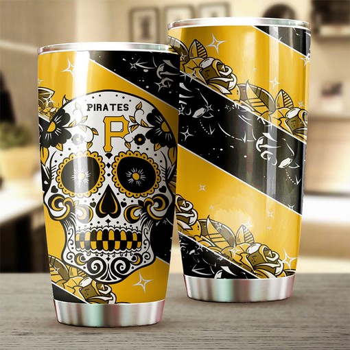 Pittsburgh Pirates MLB Tumbler with Edgy Skull Design for Baseball Lovers and MLB Logo