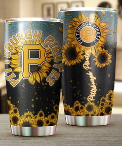 Pittsburgh Pirates MLB Tumbler with Sunflower and MLB Logo - Perfect Tumbler for Pirates Fans