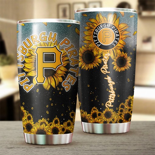 Pittsburgh Pirates MLB Tumbler with Sunflower and MLB Logo - Perfect Tumbler for Pirates Fans