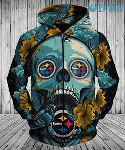 Pittsburgh Steelers Flower Skull Logo All Over Print 3D Hoodie