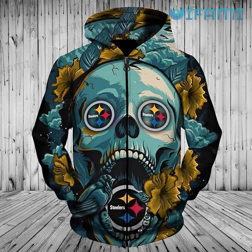 Pittsburgh Steelers Flower Skull Logo All Over Print 3D Hoodie