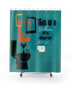 Playful Atomic Cat Retro Shower Curtain with Whimsical Design for a Quirky Bathroom