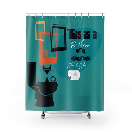 Playful Atomic Cat Retro Shower Curtain with Whimsical Design for a Quirky Bathroom