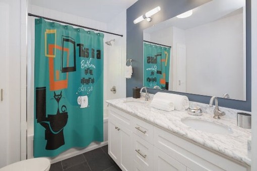 Playful Atomic Cat Retro Shower Curtain with Whimsical Design for a Quirky Bathroom - Image 2