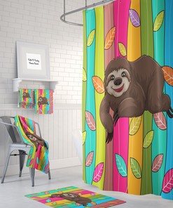Playful Colorful Sloth Disney Shower Curtain for Kids' Bathroom