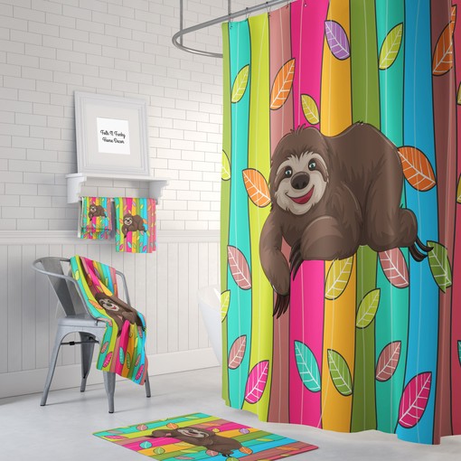 Playful Colorful Sloth Disney Shower Curtain for Kids' Bathroom
