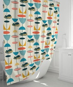 Playful Cool Kitty 50's Atomic Mid Century Modern Retro Shower Curtain for a Fun Look