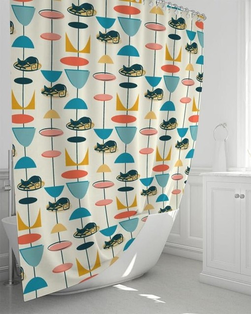Playful Cool Kitty 50's Atomic Mid Century Modern Retro Shower Curtain for a Fun Look