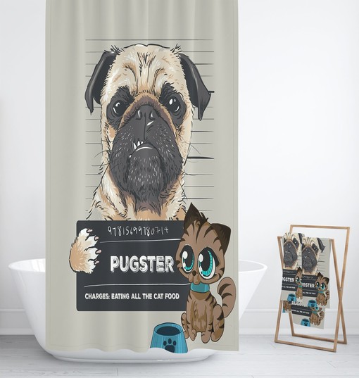 Playful Pug Shower Curtain for a Fun Bathroom Decor
