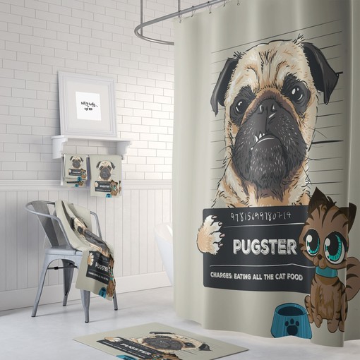 Playful Pug Shower Curtain for a Fun Bathroom Decor - Image 2