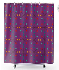 Plum Atomic Starburst Mid Century Modern Shower Curtain with Centuries Old Design