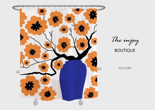 Plum Blossom Shower Curtain, Customizable Size, Waterproof Fabric, Abstract Floral Print