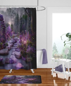 Plum Garden Floral Shower Curtain Set with Optional Bathroom Accessories and Delicate Details