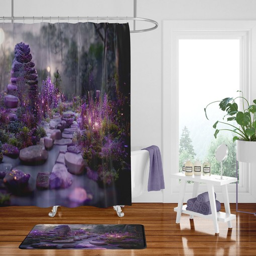 Plum Garden Floral Shower Curtain Set with Optional Bathroom Accessories and Delicate Details