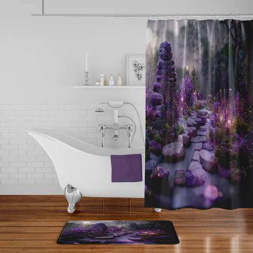 Plum Garden Floral Shower Curtain Set with Optional Bathroom Accessories and Delicate Details - Image 3
