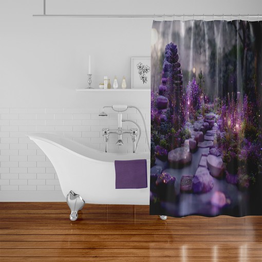 Plum Garden Floral Shower Curtain Set with Optional Bathroom Accessories and Delicate Details - Image 4