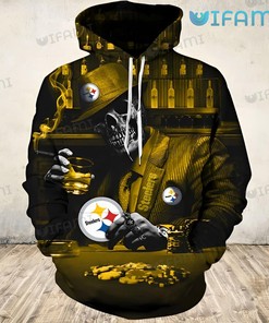 Poker-Faced Skeleton In Suit - Steelers All Over Print Hoodie with Cool Design