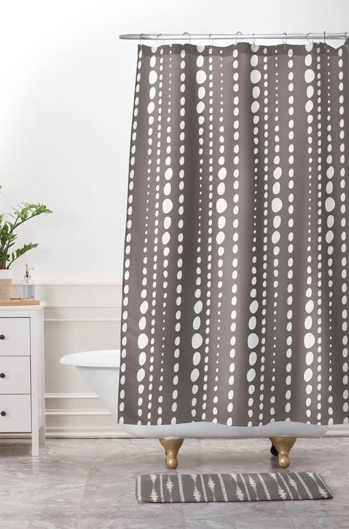 Polka Dot Stone Vintage Shower Curtain, Modern Brown Geometric Dots Bathroom Decor