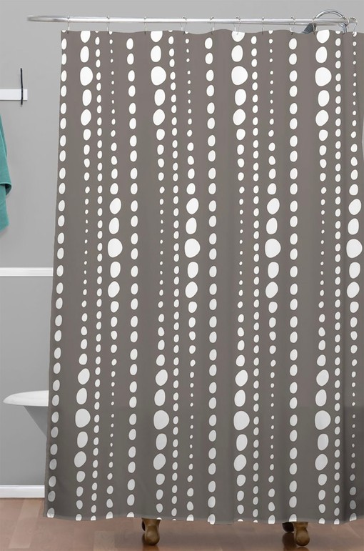 Polka Dot Stone Vintage Shower Curtain, Modern Brown Geometric Dots Bathroom Decor - Image 2
