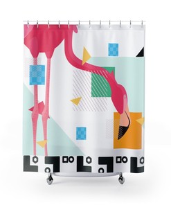 Pop of Color Pink Flamingo Abstract Mid Century Modern Shower Curtain for a Retro Look