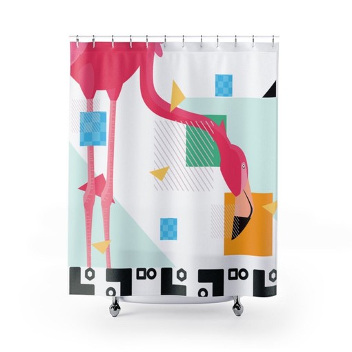 Pop of Color Pink Flamingo Abstract Mid Century Modern Shower Curtain for a Retro Look