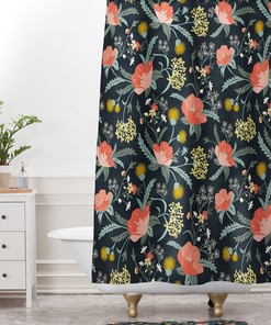 Poppy Floral Shower Curtain, Adds Mystery to Your Boho Bathroom Decor, Dark Boho Bath Curtain