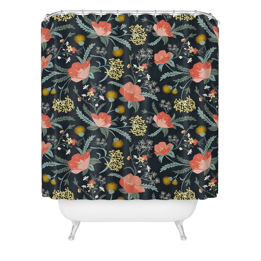 Poppy Floral Shower Curtain, Adds Mystery to Your Boho Bathroom Decor, Dark Boho Bath Curtain - Image 2