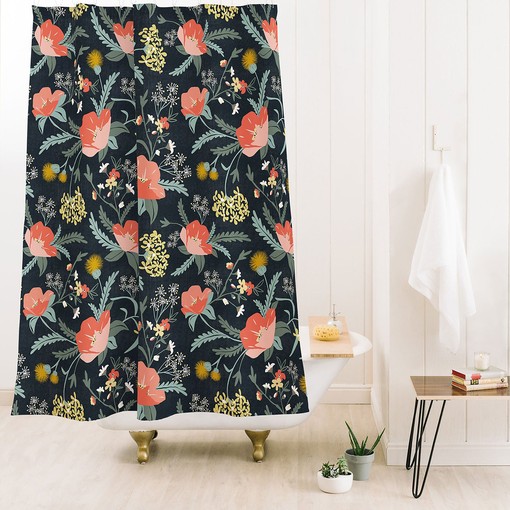 Poppy Floral Shower Curtain, Adds Mystery to Your Boho Bathroom Decor, Dark Boho Bath Curtain - Image 3