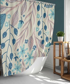 Prairie Floral Shower Curtain | Botanical Wildflower Pattern | Fabric Bathroom Curtain and Mat | Eco-Friendly Home Decor