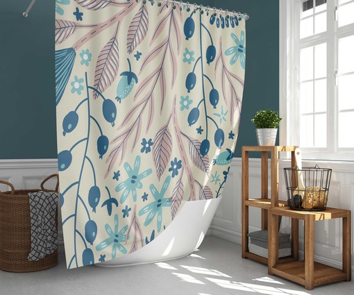 Prairie Floral Shower Curtain | Botanical Wildflower Pattern | Fabric Bathroom Curtain and Mat | Eco-Friendly Home Decor