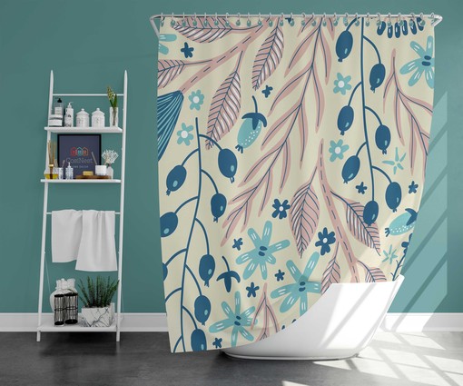Prairie Floral Shower Curtain | Botanical Wildflower Pattern | Fabric Bathroom Curtain and Mat | Eco-Friendly Home Decor - Image 3