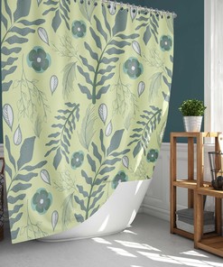 Prairie Foliage Plant Shower Curtain | Green Spring Forest Print | Nature Bathroom Decor