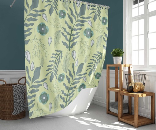 Prairie Foliage Plant Shower Curtain | Green Spring Forest Print | Nature Bathroom Decor