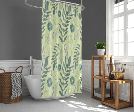 Prairie Foliage Plant Shower Curtain | Green Spring Forest Print | Nature Bathroom Decor - Image 2