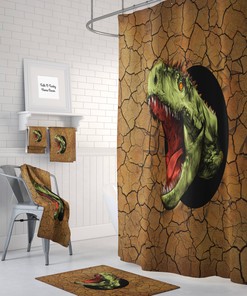 Prehistoric Dinosaur Shower Curtain with Playful Bathroom Decor and Roaring Fun