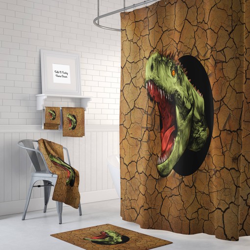 Prehistoric Dinosaur Shower Curtain with Playful Bathroom Decor and Roaring Fun