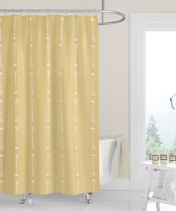 Premium Fabric Sunflower Yellow Washed Denim Print White Arrows Shower Curtain with Keywords Luxury Shower Curtains