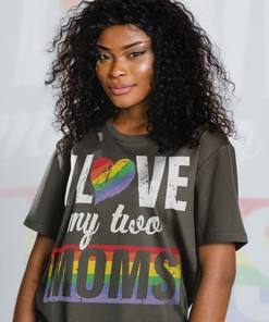 Pride Month Shirts - I Love My Two Moms Unisex Shirts for Movie Fans Gifts with LGBT Gay Pride and Love Symbol
