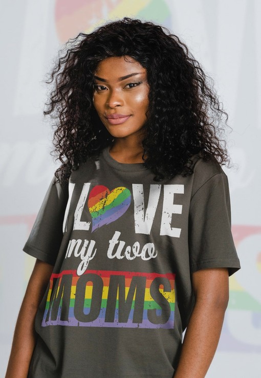 Pride Month Shirts - I Love My Two Moms Unisex Shirts for Movie Fans Gifts with LGBT Gay Pride and Love Symbol