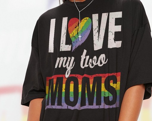 Pride Month Shirts - I Love My Two Moms Unisex Shirts for Movie Fans Gifts with LGBT Gay Pride and Love Symbol - Image 2