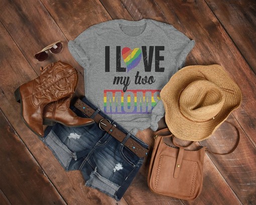 Pride Month Shirts - I Love My Two Moms Unisex Shirts for Movie Fans Gifts with LGBT Gay Pride and Love Symbol - Image 3