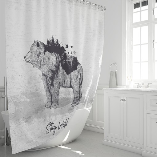 Primitive Rustic Woodland Disney Shower Curtain Set with Bears and Trees - Image 2