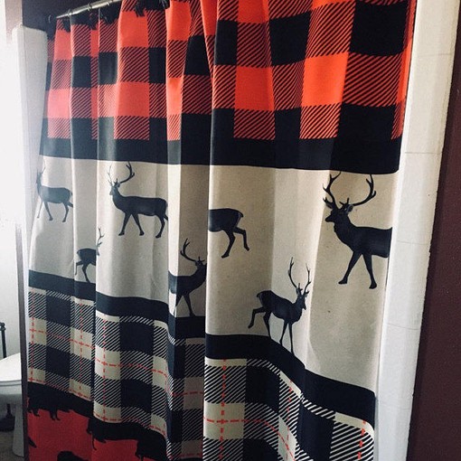Primitive Woodland Bear Deer Bath Decor with Lumberjack Plaid Shower Curtain and Restroom Shower Curtains - Image 2