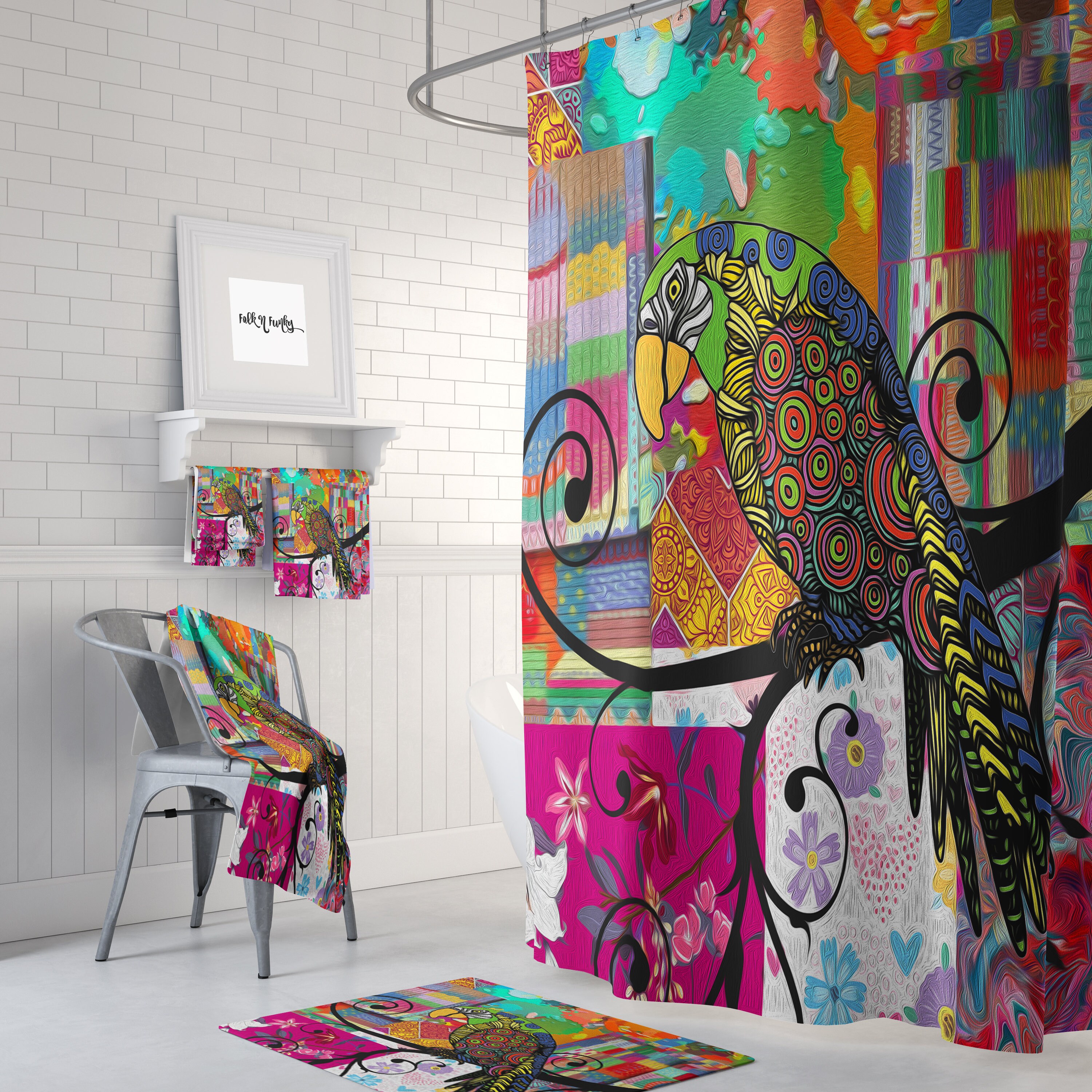 Print Shower Curtain Boho Parrot Shower Curtain