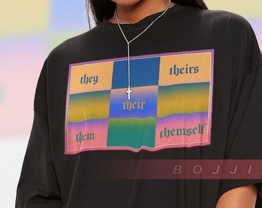 Pronoun Pride Shirt - Movie Shirts for Women with Human's Right, Funny LGBT T-Shirt and Pride Rainbow Love Symbol - Image 2