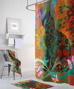 Psychedelic Cat Boho Shower Curtain / Colorful Abstract Bath Print / Unique Hippie Bathroom Decor
