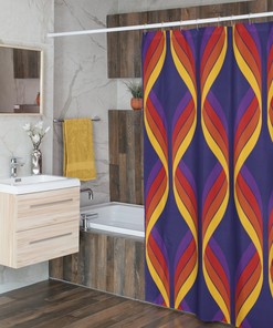 Psychedelic Groovy Geometric Shower Curtain, 60s 70s Hippie Bathroom Decor