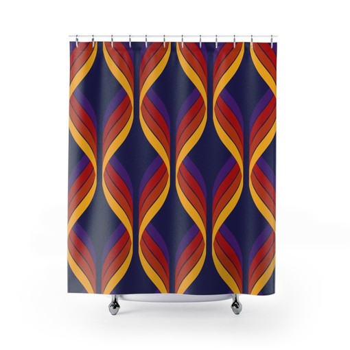 Psychedelic Groovy Geometric Shower Curtain, 60s 70s Hippie Bathroom Decor - Image 2