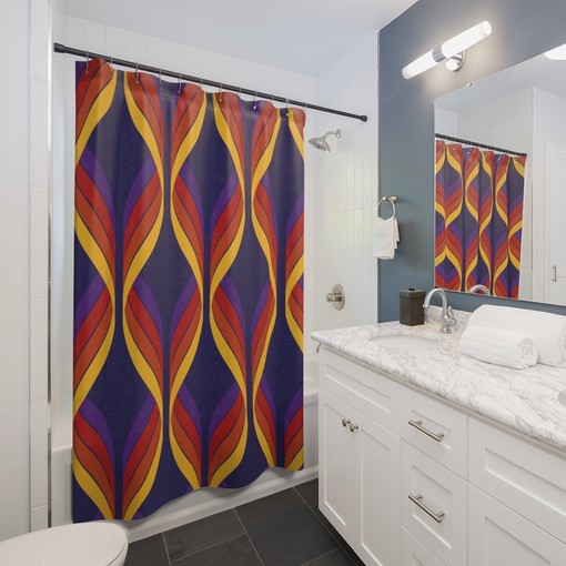 Psychedelic Groovy Geometric Shower Curtain, 60s 70s Hippie Bathroom Decor - Image 3