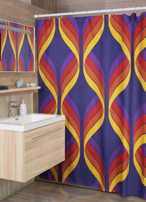 Psychedelic Groovy Geometric Shower Curtain, 60s 70s Hippie Bathroom Decor - Image 4